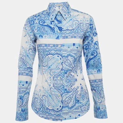 Pre-owned Etro Blue Paisley Print Cotton Long Sleeve Shirt M