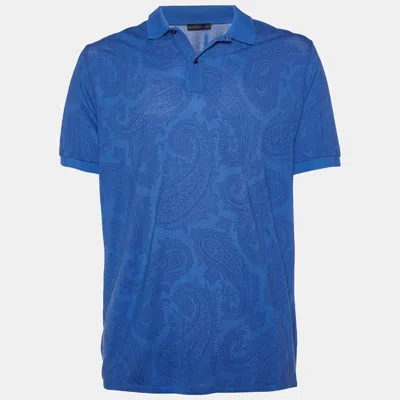 Pre-owned Etro Blue Paisley Print Cotton Pique Polo T-shirt 2xl