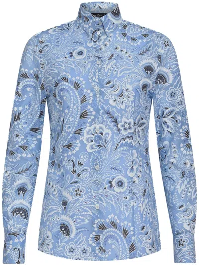 Etro Paisley-print Cotton Blend Shirt In Clear Blue