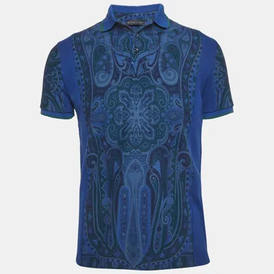 Pre-owned Etro Blue Paisley Print Jersey Polo T-shirt M