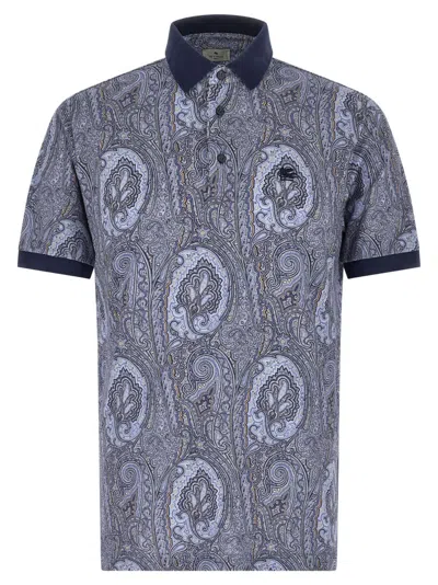 Etro Blue Paisley Print Logo Polo In Purple