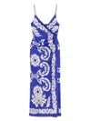 Etro Blue Long Dress With Spaghetti Straps And All-over Print In Multi