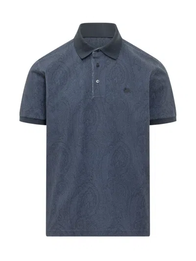 Etro Blue Paisley Print Polo In Nude