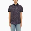 Etro Blue Short Sleeved Polo With Paisley Print In Blue