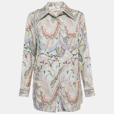 Pre-owned Etro Blue Paisley Print Silk Long Sleeve Shirt S