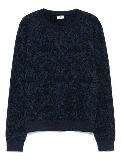 Etro Maglione In Misto Cotone Ricamato  Uomo In Black