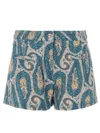 Etro Paisley Print Stretch Denim Shorts In Blue