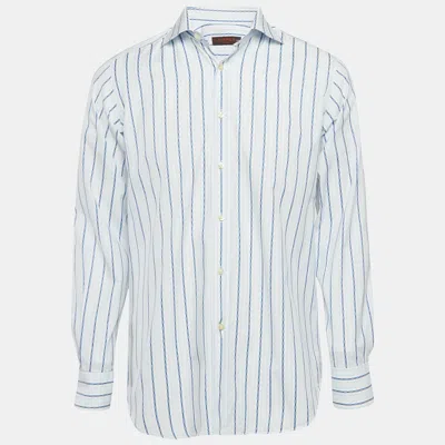 Pre-owned Etro Blue Pinstripe Cotton Long Sleeve Shirt M