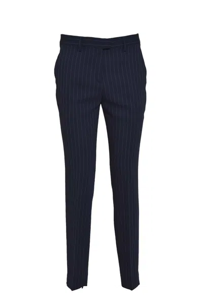 Etro Blue Pinstriped Virgin Wool Straight Pants In Black