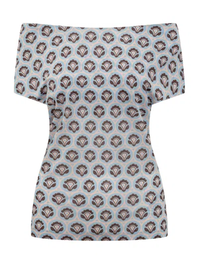 Etro Blue Printed Off Shoulder Top In Multi
