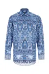 Etro Cotton Shirt With Floral And Paisley Prints In Blue