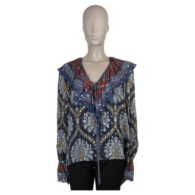 Pre-owned Etro Blue Silk 2023 Paisley Lurex Fil Coupe Blouse Shirt 42 M