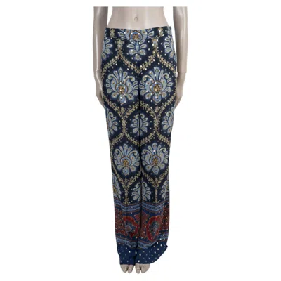 Pre-owned Etro Blue Silk 2023 Paisley Lurex Fil Coupe Pants 44 L