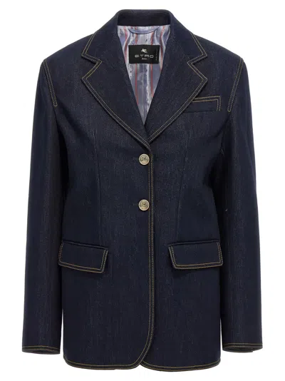 ETRO BLUE SINGLE-BREASTED DENIM BLAZER