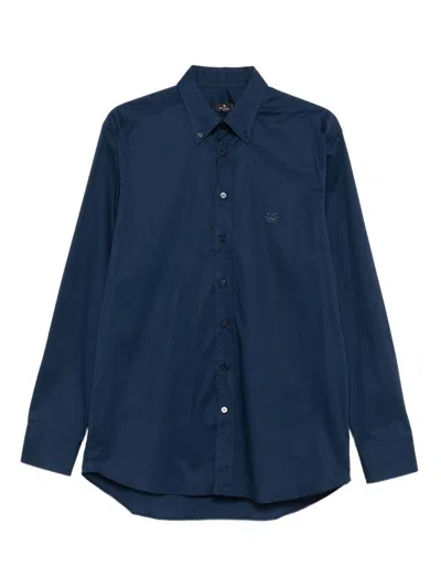 ETRO BLUE STRETCH COTTON SHIRT