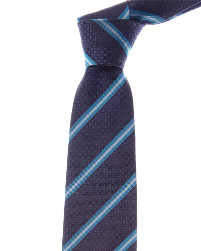 Etro Blue Stripe Silk Tie In White