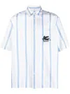 Etro Striped Cotton Shirt With Chest Pocket In Sky Blue