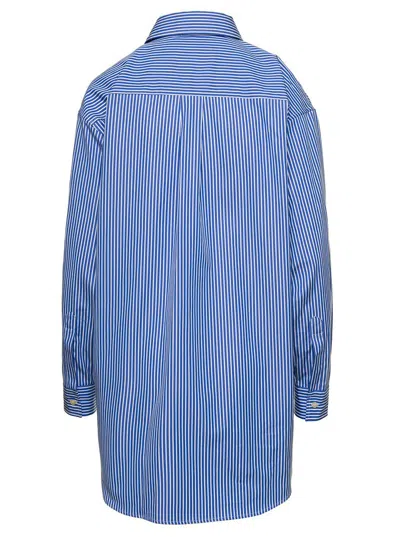 Etro Blue Striped Shirt With Drawing Detail On The Pocket In Cotton Woman
