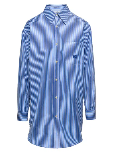 ETRO BLUE STRIPED SHIRT WITH DRAWING DETAIL ON THE POCKET IN COTTON WOMAN