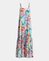 Etro Printed Cotton And Silk Maxi Dress In Blue Print 3