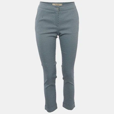 Pre-owned Etro Blue Synthetic Jacquard Cigarette Trousers S