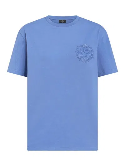 Etro Pegaso-embroidered Cotton T-shirt In Blue