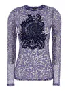 Etro Blue Top With Front Detail Snd Semi-transparent Design