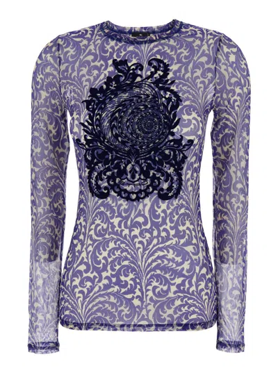 Etro Blue Top With Front Detail Snd Semi-transparent Design In Tulle Woman