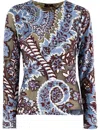 Etro Sheer Floral Paisley Embroidered Tulle Top In Blue