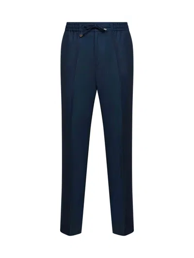 Etro Men Blue Wool And Linen Jogger Trousers