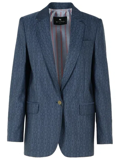 Etro Paisley Printed Blazer In Blue