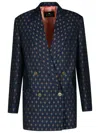 Etro Double-breasted Wool And Cotton-blend Jacquard Blazer In Blue