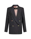 Etro Double-breasted Wool Jacquard Jacket In Blue