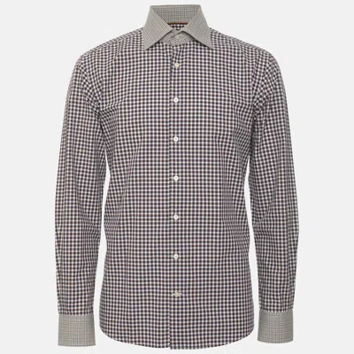 Pre-owned Etro Blue/brown Cotton Checkered Long Sleeve Shirt S