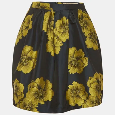 Pre-owned Etro Blue/gold Floral Jacquard Mini Skirt S