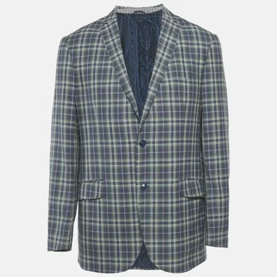 Pre-owned Etro Blue/green Plaid Wool Superleggera Blazer Xxl