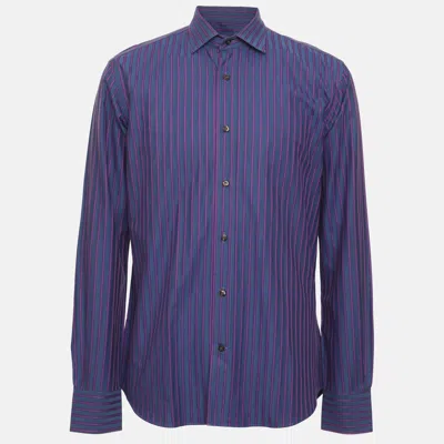 Pre-owned Etro Blue/purple Cotton Stripe Long Sleeve Shirt M