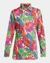 Etro Floral Long-sleeve Cotton Button-down Shirt In Print On White Base