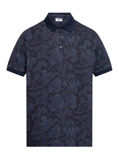 Etro Paisley-print Cotton Polo Shirt In Blue
