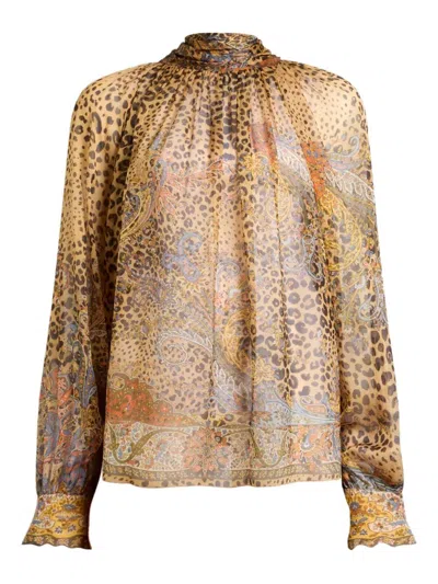 Etro Silk Chiffon Blouse With Scarf And Animal Paisley Pattern In Multi