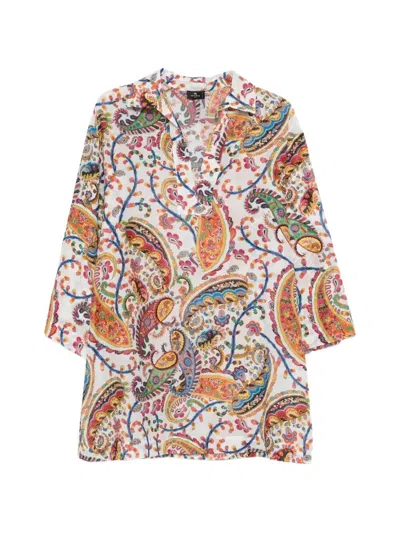 Etro Cotton Blouse With V-neck And Paisley Print In White