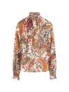 Etro Silk Blend Paisley Print Blouse With Knotted Collar In Multi