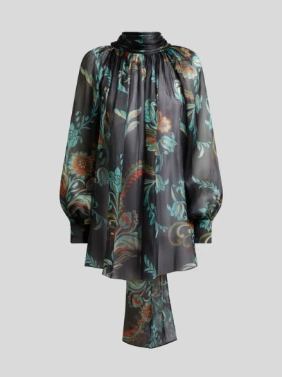 ETRO , SILK BLOUSE WITH DAFFODIL MOTIF, WOMAN, MULTICOLOUR, SIZE 46