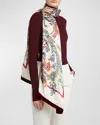 Etro Bohemian Print Scarf With Velvet Trim In X0820 Print On Beige Base