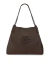 Etro Brown Leather Bag With Embroidered Logo In Marrón