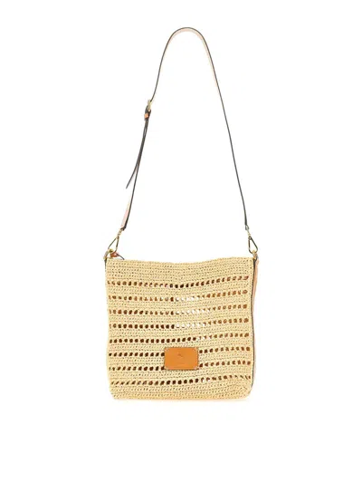 Etro Perforated Raffia Shoulder Bag In Beige