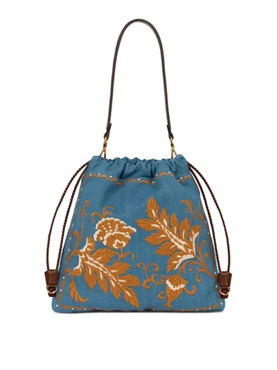 Etro Sh Bag Kalispera M Linen Embroidery In Blue