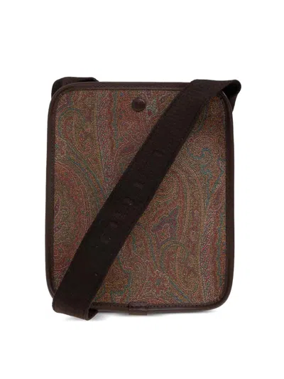Etro Brown Paisley Jacquard Canvas Shoulder Bag