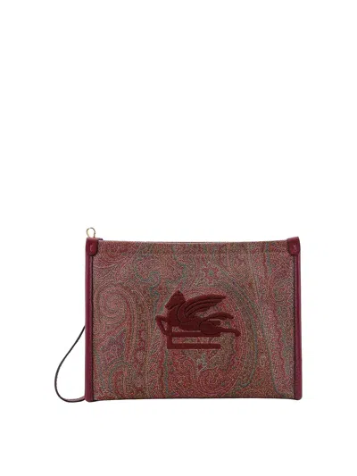 Etro Coated Canvas Clutch With Paisley Motif In Marrón