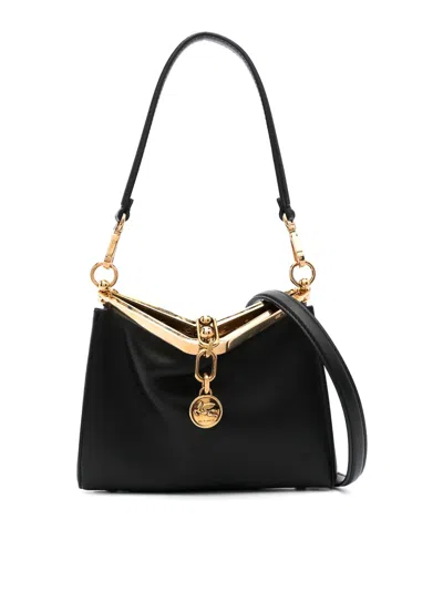 Etro Small Vela Leather Shoulder Bag In Black